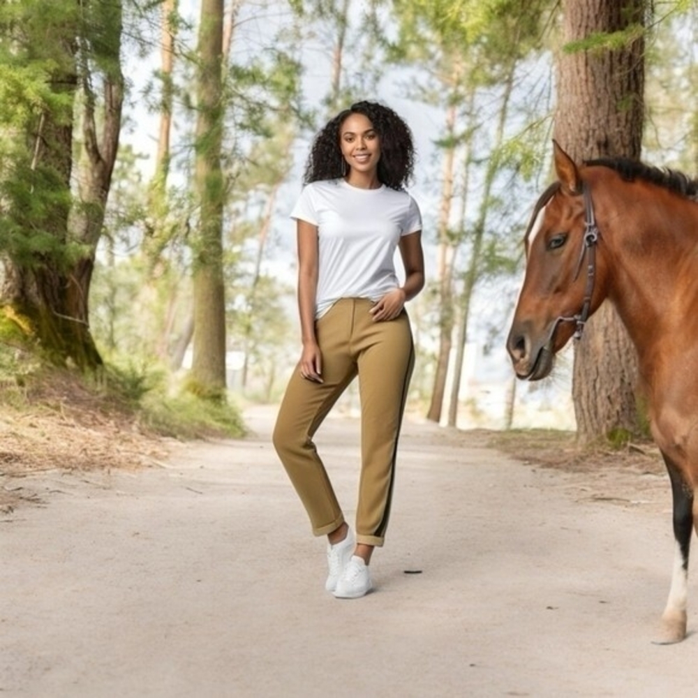 LIZ CLAIBORNE Mustard High Waist Equestrian Rider Pants Sz L Stretch Cuffed NWT